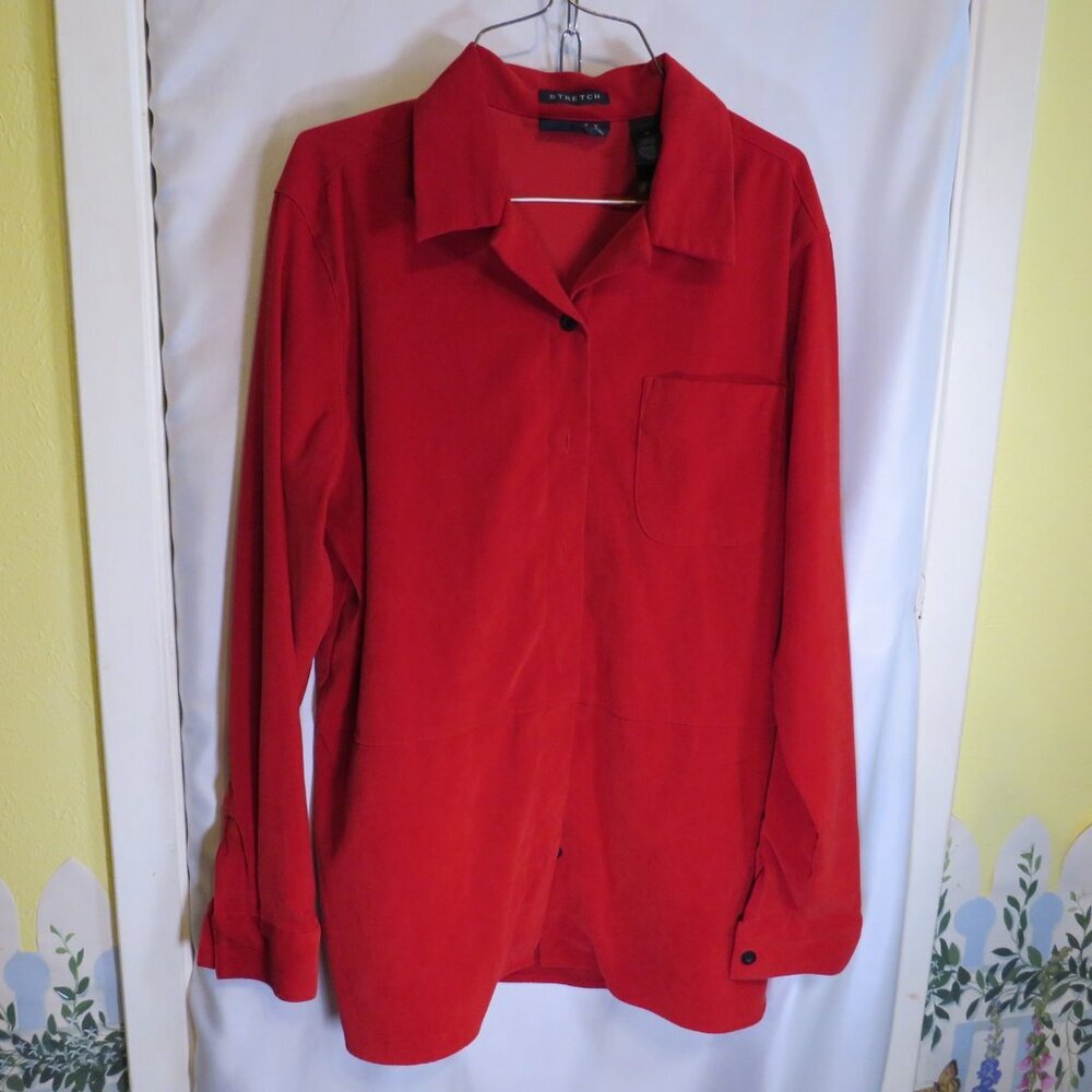 Crazy Horse Red Stretch Button-Up Top M Liz Clayborn suede feel, thick, Western